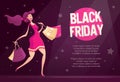 Black Friday flyer template with happy female shopper