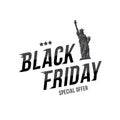 Black Friday. Font inscription with Statue of liberty for the holiday sale on white background. Flat illustration EPS 10 Royalty Free Stock Photo