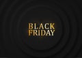 Black Friday golden text with circle black 3d luxury background for products, promotion, and advertising in Neumorphic design. Royalty Free Stock Photo