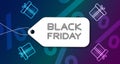 Black friday neon design with gift boxes and multiline lettering