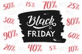 Black Friday handwritten lettering modern brush calligraphy. Numbers and percentage are drawn by hand. Sale vector logo concept. B Royalty Free Stock Photo
