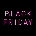 Black Friday hot pink realistic neon sign on black background. Shopping concept vector illustration. Seasonal sale banner Royalty Free Stock Photo
