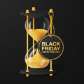 Black Friday. Hourglass concept with gold ball chain and round sticker. Limited time for shopping.