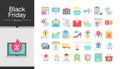 Black Friday icons. Flat design. Icon set of black friday and cyber monday. For presentation, mobile application