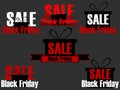 Black Friday icons and labels set. Stickers on sale Black Friday. Design with gift box on sale. Vector Royalty Free Stock Photo