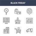 9 black friday icons pack. trendy black friday icons on white background. thin outline line icons such as truck, website, payment
