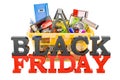 Black Friday inscription with shopping basket full of home and k Royalty Free Stock Photo