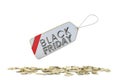 Black friday label with gold coin in the white background.3D ill Royalty Free Stock Photo