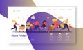 Black Friday Landing Page Template. Seasonal Discount Website Layout with Flat People Characters with Shopping Bags