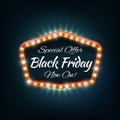 Black friday light frame, vector retro billboard