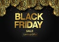 Black Friday limited sale offer. round floral patterns. Dark background golden text lettering. Horizontal banner, poster, header Royalty Free Stock Photo