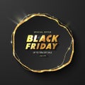 Black Friday luxury black background with Golden text and frame. Modern design.Universal vector background for poster Royalty Free Stock Photo