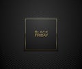 Black Friday luxury banner. Golden text on black square label frame. Dark geometric zigzag pattern background. Vector illustration Royalty Free Stock Photo