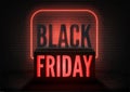 Black Friday luxury store vector poster design with neon light and red capital inscription Royalty Free Stock Photo