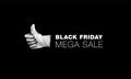 Black friday mega sale banner with Low poly thumb up icon on black background. Royalty Free Stock Photo