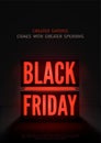 Black friday sale vector banner template with red neon light box and copyspace Royalty Free Stock Photo