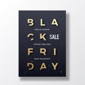 Black Friday Minimalist Typography Banner, Poster or Flayer Template. Golden on Black Creative Reduced Letters Concept