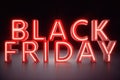 Black Friday - The Most Expected Sale of the Year. Neon Red 3D banner. Grand Discounts. Only once a year, maximum