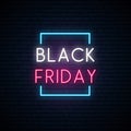 Black Friday neon signboard. Bright sale sign.