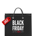 Black Friday Offer. Bag with red tag Sale and text with discount. Illustration for banner. Vector Royalty Free Stock Photo