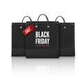 Black Friday Offer. Set of Black Bags. Bag with red tag Sale and text with discount. Illustration for banner. Vector Royalty Free Stock Photo