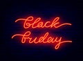 Black friday one line drawing neon lettering on brick wall. Template for discount on sale. Isolated vector illustration Royalty Free Stock Photo