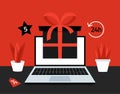 Black Friday online shopping concept. Black Friday online promotion sale web banner concept on laptop screen with gift box. Royalty Free Stock Photo