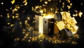 black friday, opened surprise gift box with explosion of decorations - abstract 3D rendering