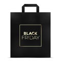 Black Friday paper gift bag vector illustration, with golden print isolated on a white background Royalty Free Stock Photo