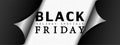 Black Friday poster, banner with page curl paper on white background.   Black paper sticker. Royalty Free Stock Photo