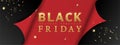 Black Friday poster. Red page curl paper with curved edges on black and red background. Luxury design. Royalty Free Stock Photo