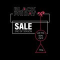 Black friday. Present. Sale design template. Text with decorative red bow and price tag. Royalty Free Stock Photo