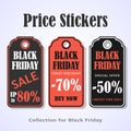 Black friday price stickers, tag, badges, labels or banner for your sales on grey background. Vector illustration for Royalty Free Stock Photo