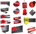 Black Friday Price tags and stickers Items Set on white background with red, yellow, gradient colors. Royalty Free Stock Photo