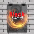 Black Friday promo vector background. Hot sale retail promotion banner design with fire flames for discount offer Vector eps 10 Royalty Free Stock Photo