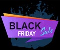 Black friday promotional emblem. Sale and discounts in store. Design element for advertisement