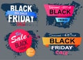 Black friday promotional emblem. Sale and discounts in store. Design element for advertisement