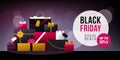 Black friday promotional sale banner with luxury gifts