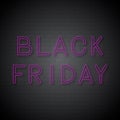 Black Friday purple retro neon sign on brick wall background. Shopping concept vector illustration. Seasonal sale banner Royalty Free Stock Photo