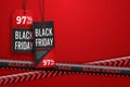 Black Friday realistic paper price tag and danger tapes. Sale price tag labels