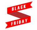 Black friday red tag ribbon banner icon on white background. Royalty Free Stock Photo