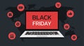 Black Friday online sale around the world web banner concept on laptop Royalty Free Stock Photo