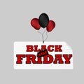 Black friday sale promotion banner with red balloons. Special offer. Vector background.
