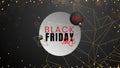 Black friday, sale abstract dark background with glowing lights, polygonal contours, gray circle and sphere, can be used Royalty Free Stock Photo