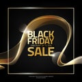 Black Friday Sale on abstract shiny gold wave stripe background, design element for design template, vector illustration Royalty Free Stock Photo