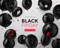 Black friday sale background with balloons and serpentine. Modern design.Universal vector background for poster, banners