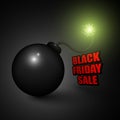 Black friday sale background with cartoon bomb ready to explode