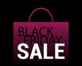 Black Friday Sale background. Pink shopping bag with text on black Royalty Free Stock Photo