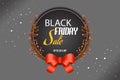 Black Friday sale background with red ribbon