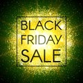 Black Friday sale banner on abstract explosion background with gold glittering elements. Burst of glowing star. Dust Royalty Free Stock Photo